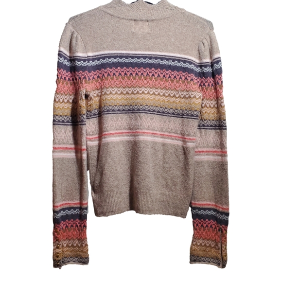 Anthropologie Ett:Twa Fargo Fair Isle Sweater Alpaca Blend Mock Neck Striped Tan - Picture 10 of 13
